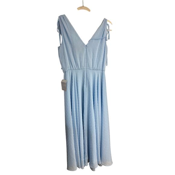 New GAL MEETS GLAM Womens Clip Dot V-Neck Summer Dress Size 4 Blue Midi Chiffon - Picture 2 of 9